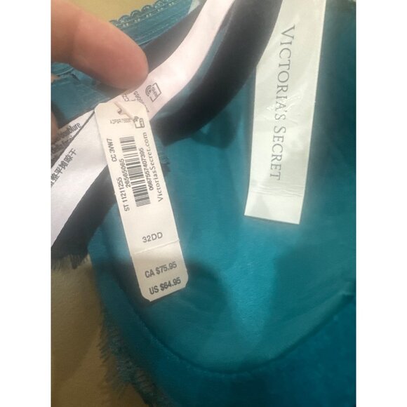 Victorias Secret Teal Lace Lightly Lined Bra 32DD With Adjustable Straps & Back - Picture 6 of 6